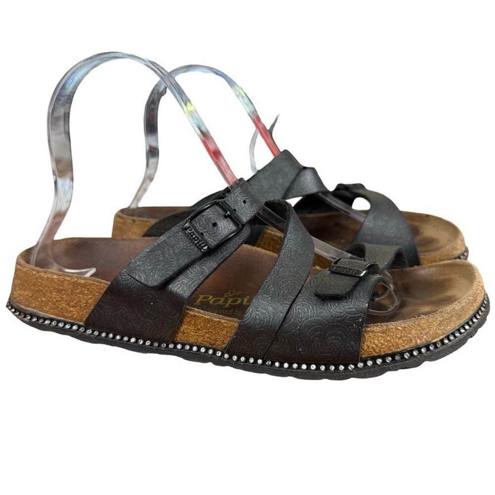 Papillio Birkenstock Black Birko Flor Floral Tooled Rhinestone Sandals Shoes 8